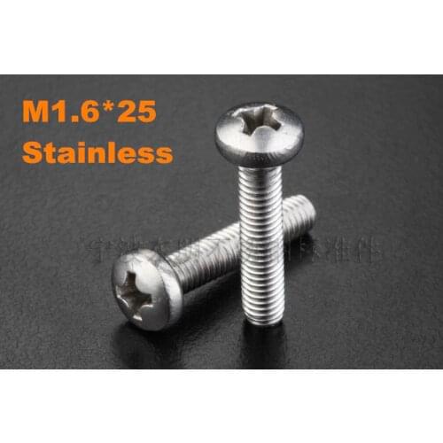500pcs/lot M1.6*25 PM DIN7985 Stainless steel pan head philips micro machine screw electronic high precision screw