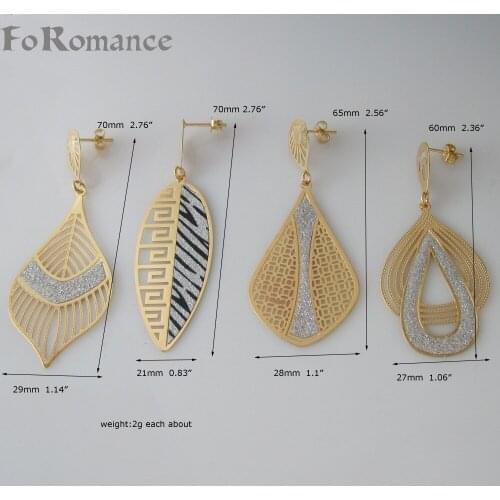 4 styles shinning PART INSERTED DANGLER EARRING IN DIFFERENT SHAPES YELLOW GOLD GP LIGHT WEIGHT