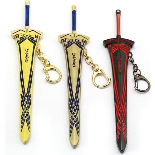 Anime Game FATE Night Blackened Sword of Victory Black Saber Tricolor Keychain with Scabbard Gadget for Man Cosplay Accessories
