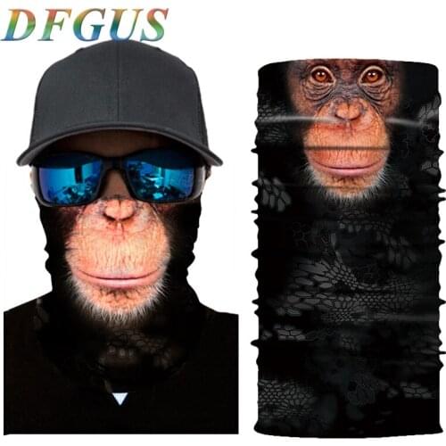 3D Seamless Magic Bandana Animal Monkey Shark Neck Warmer Tube Shield Gaiter Scarf Face Mask Headband Snowboard Bicycle Headwear