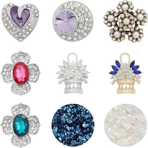 Love Rhinestone Flower 20mm Metal snap button jewelry DIY bracelet KD1106