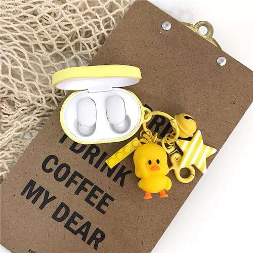 Cartoon Duck Keychain Earphone Case with Hook for Xiaomi Redmi AirDots Case Cover Wireless Bluetooth Earphone Cases+ring