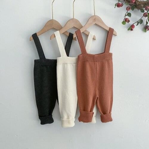 Ins baby knitted bib pants for boys and girls aged 0-1-2 in autumn and winter, cotton conjoined wool PP pants
