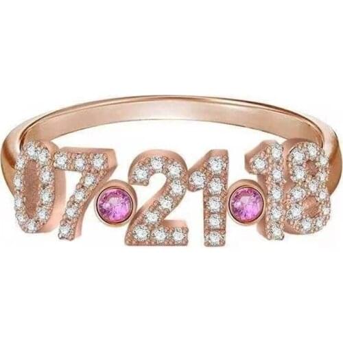 DUOYING Custom Year Number Birthstone Ring Personlized 6mm Zircon Name Letter Date Ring Rose Gold Sublimation For Womens Gift