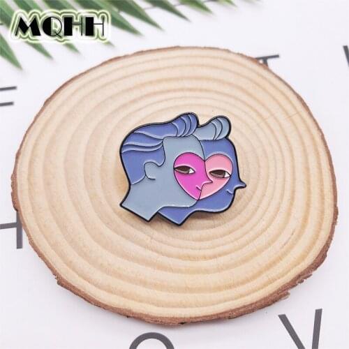 Cartoon Cute Love Couple Avatar Enamel Brooch Personality Alloy Badge Clothes Bag Pin Fashion Woman Jewelry Gift For Friends