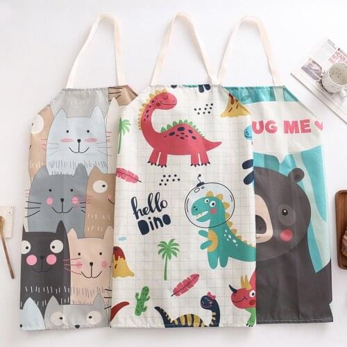 2pcs Cartoon Parent-child Apron Linen Sleeveless Apron Cute Tortoise Cat Kids Adult Apron Cook Wear Kitchen Apron Cleaning Tools