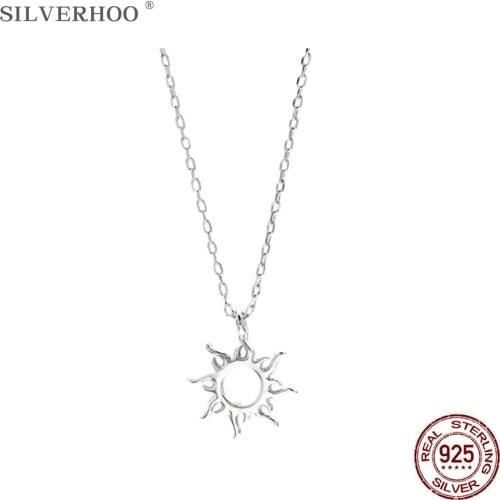 SILVERHOO Sterling Silver 925 Jewelry Minimalist Sun Pendant Necklace For Women Trendy Clavicle Chain Necklaces Anniversary Gift