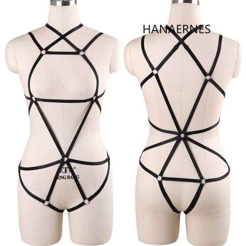 HANAERNES Suspenders Women Sexy Gothic Body Harness Breast Punk Legs Garter Belt Elastic Dance Party Women Underwear Set
