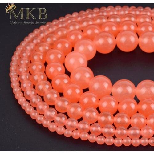 Natural Round Salmon Chalcedony Jades Loose Beads 4 6 8 10 12mm Stones Ball Beads Fit Diy Bracelet Necklace Jewelry Making