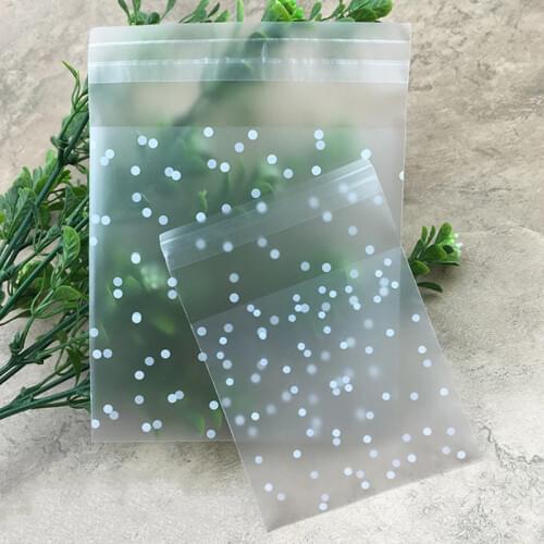 100pcs Frosted Gift Bags Translucent Dots Plastic Bags Cookie Cupcake Wrapper Self-adhesive Packaging Bags Home Supplies