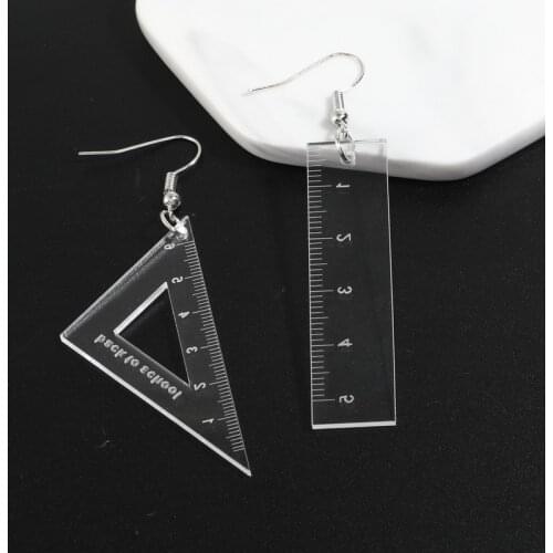 Creative Transparent Triangle Ruler Drop Earrings For Women Candy Color Compasses Set Dangle Earring Party Fashion Jewelry A885