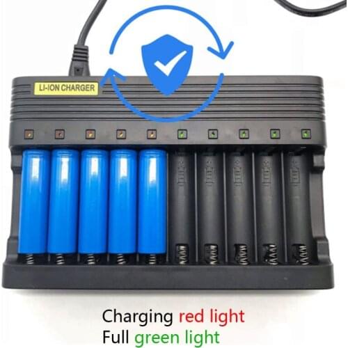 Independent Slot EU Plug Charger Compact 10-Slot Battery Charger 3.7/4.2V 14500 16340 18650 Li-ion Rechargeable Battery