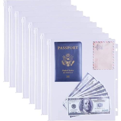 A4 Size Binder Pockets 3 Holes Zipper Binder Folders for Ring Binder Loose Leaf Bags, Waterproof Pouch Document Filing Bags