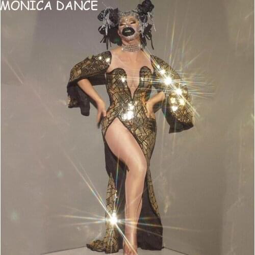 Sexy Sparkling Gold Sequin High Slit Party Prom Dress Women Backless Sexy Deep V Birthday Evening Long Dress Singer Stage Dress