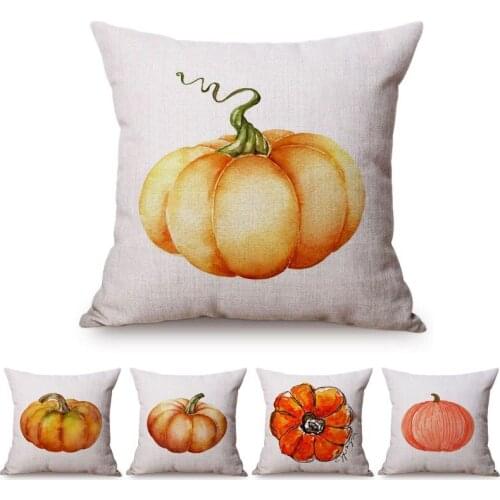 Simple Yellow Pumpkin Thanksgiving Autumn Harvest Watercolor Art Rural Home Decor Sofa Pillow Cover Cotton Linen Cushion Cover