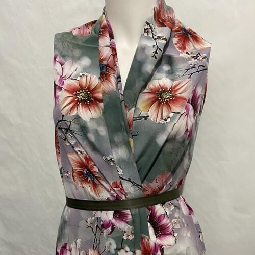 Floral printing gray and green color pure silk fabric fit for women dress clothes,SCDC1337