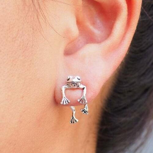 2021 Vintage Silver Color Frog Stud Earrings for Women Girls Hiphop Punk Creative Animal Piercing Earring Party Fashion Jewelry