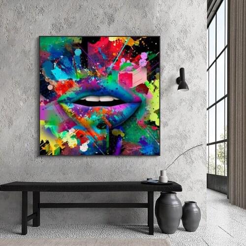 Lips Graffiti Art Paintings On the Wall Art Posters And Prints Collage Art Nordic Colorful Pictures Home Decoration