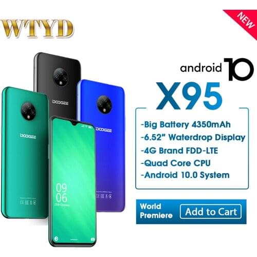 Original DOOGEE X95 2GB 16GB Quad Core MTK6737 Android 10 4G Mobile Phone 6.52" 13MP Triple Camera 4350mAh Smartphone