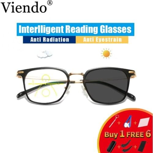 Inteligent Photochromic Anti Blue Ray Progressive Multifocal Reading Glasses Women Men Metal Far Near Presbyopic Glasses