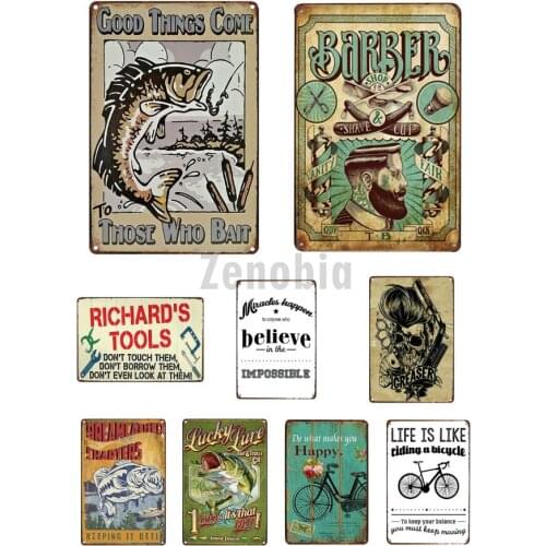 Fish Bait Tin Plate Fishing Vintage Metal Signs Retro Wild Nature Style Wall Poster For Family Bar Pub Club Vintage Home Decor