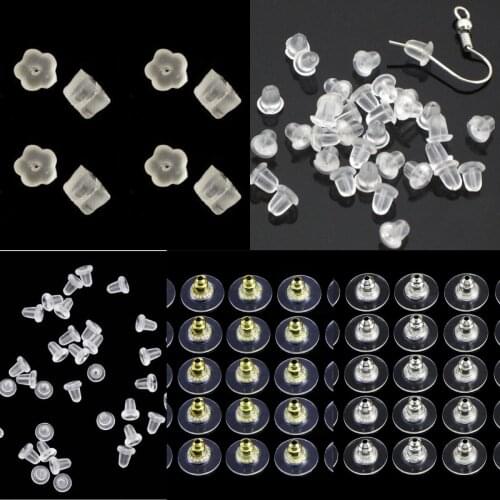 50pcs/bag Silicone Rubber Earring Clasp Styles Ear Nut Earrings Jewelry Accessories Plugging Earring Back Earstud Findings Clear