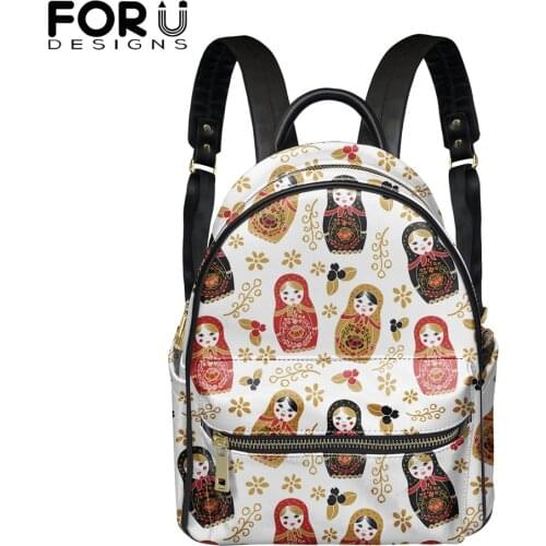 FORUDESIGNS Women Leather Backpacks Cute Russia Matryoshka 3D Printed Female Backpack Girls School Bag Bagpack Ladies Sac A Dos
