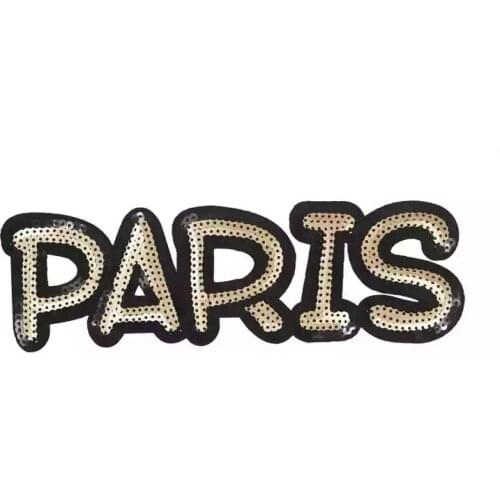 3Pcs Gold Sequins PARIS Patches for Clothing Bags T-shirt Iron on Patch Fashion Decoration Appliques