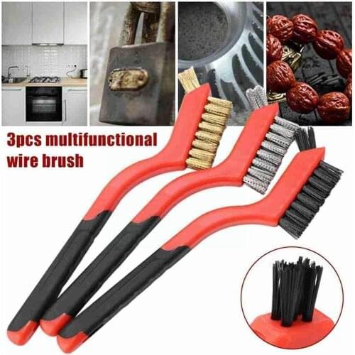 1 Set Wire Brush Suit Cleaning Brushes Nylons Brass Rusts With Handle Cleaning Deep Curved Grip Bristles Steel Tools B1I4