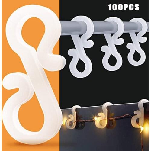 100Pcs Christmas Mini Gutter Hang Hooks Plastic S Shaped Christmas Light Clips Hook for Outdoor Indoor Strings Lights 66