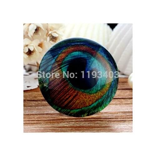 12mm 20mm 25mm 30mm Peacock feather Round Glass Beads Cabochon DIY For jewelry finding Cameo Setting-(HPGC-2722)