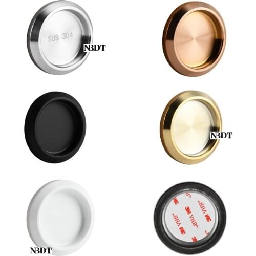 2Pcs/Lot Stainless Steel Round Finger Pull For Sliding Glass Wooden Door Surface Stick Mount Rose Gold Matte Black White