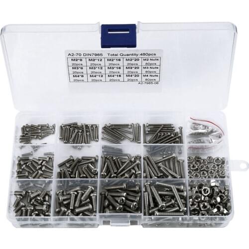 480Pcs/Set M2 M2.5 M3 Din7985 Gb818 Steel Cross Recessed Pan Head Screws Phillips Screws Assortment Kit Hw028