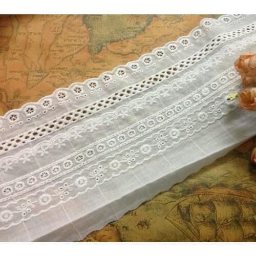 5Yards/lot Width 11cm Off White cotton embroidered cloth lace fabrics, Womens clothing lace trim, Free Shipping
