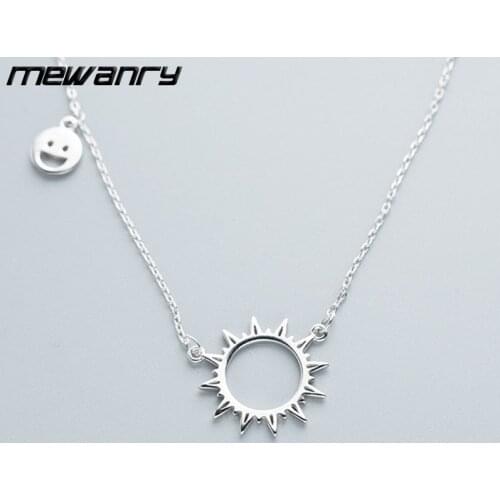 Mewanry 925 Sterling Silver Hollow Sun Necklace for Women Simple Fashion Party Smiley Face Clavicle Chain Jewelry Gift Wholesale