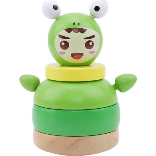 Kids Gift Cartoon Stacking Game Wooden Educational Block Toys Tumbler Doll Mobile Toy For Baby Newborns