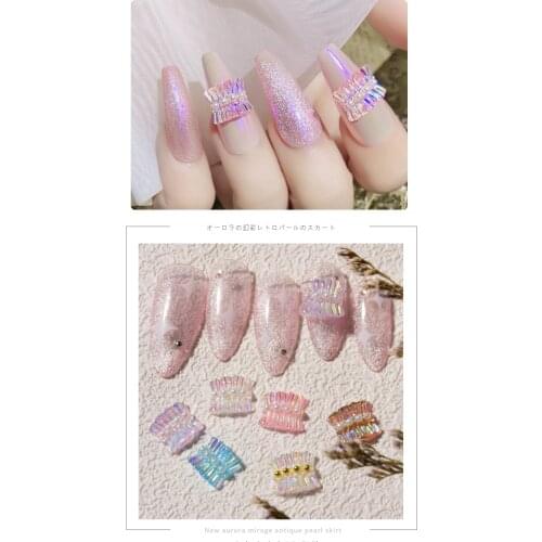 DIY 6 Style Stickers & Rhinestones Nail Skirts Charm 50Pcs 9.5X8.5mm 3D Acrylic Decoration Aurora Shiny Crystal AB Jewelry,7676