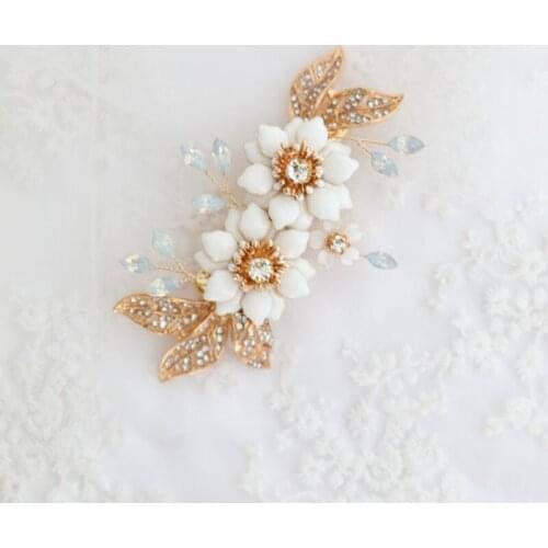 Floralbride Handmade Alloy Crystal Rhinestones Pearls Flower Bridal Hair Clip Barrettes Wedding Hair accessories Women Jewelry