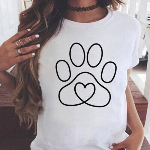 Women Graphic Dog Cat Paw Short Sleeve 90s Clothing Cute Summer Casual Fashion Print Female Clothes Tops Tees Tshirt T-Shirt