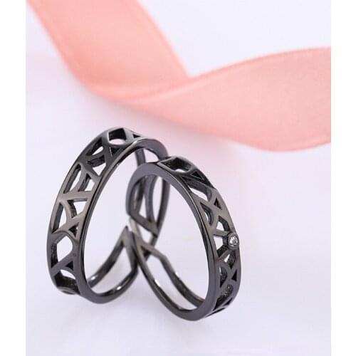Couple Rings Fashion Simple Black Hollow Geometry Lovers Rings Wedding Band Engagement Ring Cocktail Party Jewelry Bridal Gifts