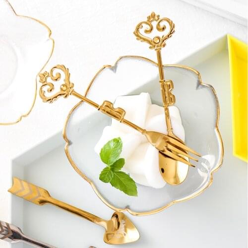 Crown Spoon Fork Set Court Love Heart Stainless Steel Dessert Coffee Stirring Spoon Fruit Yogurt Spoon Kitchen Accessories