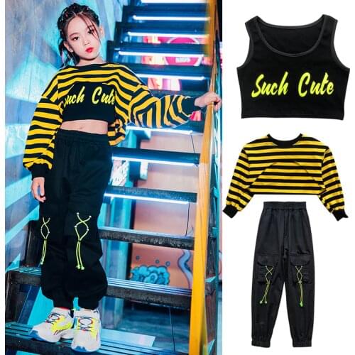 New ChildrenS Jazz Dance Costumes Performance Clothes Girls Crop Tops Hiphop Loose Pants Ballroom Hip Hop Dance Clothes DQS6226