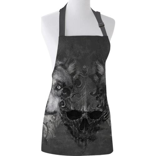 Kitchen Apron Wolf Skull Wild Animal Adjustable BBQ Bib Canvas Aprons For Women Cooking Baking Restaurant Kids Apron Pinafore