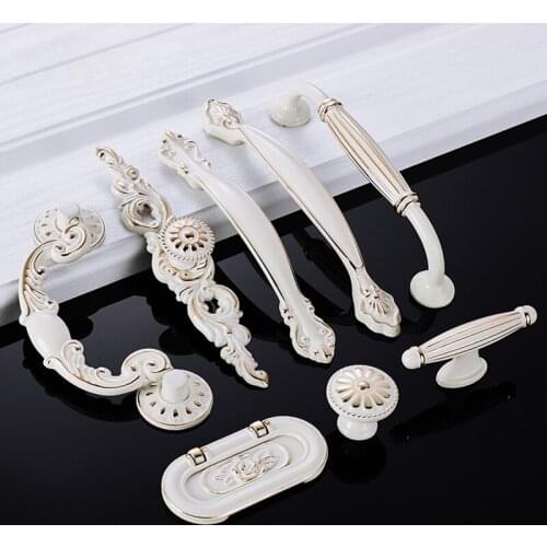 Carbinet Pulls Furniture Handles and Knobs European Ivory Drawer Handle Wardrobe Door Handle Modern Cabinet Zinc Alloy Hardware