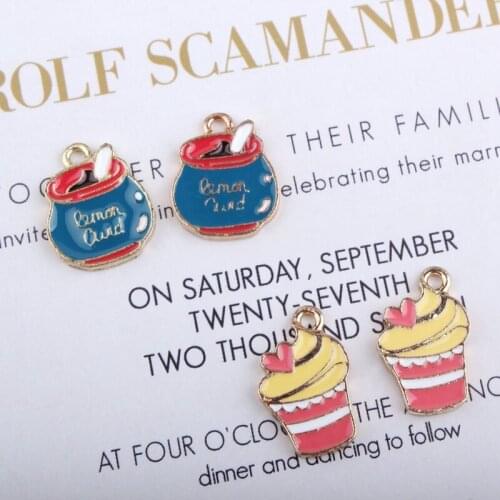 Cute Honey Pot Cake Pendant Enamel Gold Color Korean Charms DIY Accessories Jewelry Making For Handmade Necklace 50pcs/lot