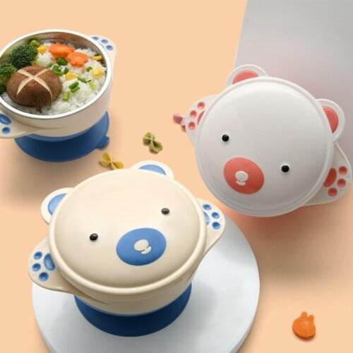 350ml Cute Cartoon Baby Stainless Steel Suction Bowl Dish Kids Child Tableware Food Box with Lid Kids Learning Training Feeding