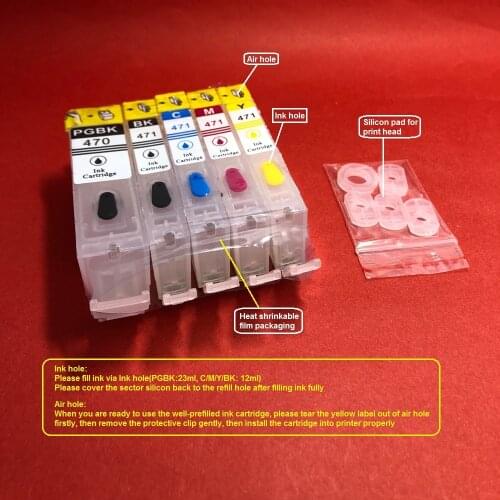 YOTAT 5pcs Refillable ink cartridge PGI-470XL CLI-471XL PGI-470 CLI-471 for Canon PIXMA MG5740 MG6840 TS5040