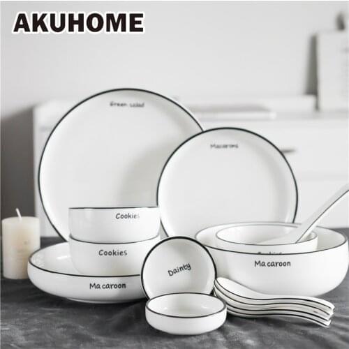 Ceramic Dishes Tableware Set Dinner Plates Round White Fruit Spill Proof Bowl Soup Tray For Food Creative Design Plates Sets