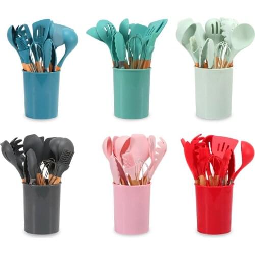 11 Pcs/set Silicone Kitchenware Cooking Utensils Set Wooden Handle Non-stick Cookware Spatula Shovel Egg Beaters Kitchen Tools