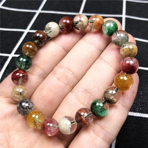 9mm Top Natural Colorful Phantom Quartz Bracelet For Woman Man Round Beads Stretch Garden Clear Crystal Fashion Jewelry AAAAA